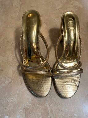 Sugar Gold Metallic Strappy Open-Toe Mules